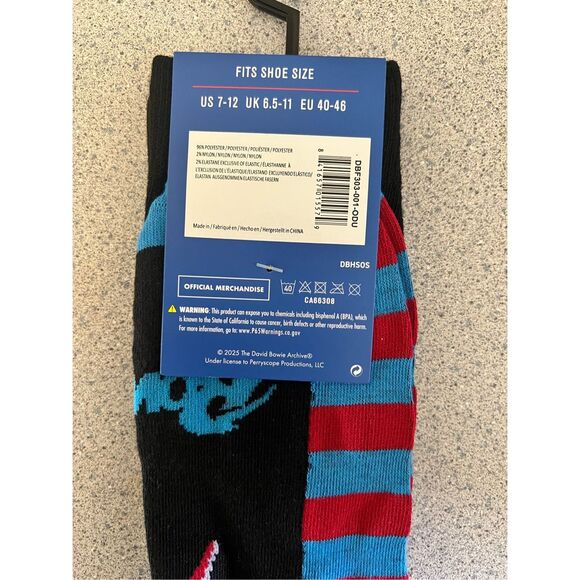 Official David Bowie black logo crew socks US 7-12 unisex men’s women’s rock - Picture 3 of 3